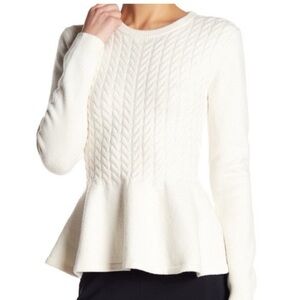 Ted Baker London Ivory Cable Knit Peplum Sweater Elegant Office Top Size 4